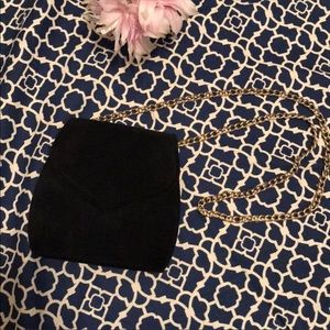 Vintage black velvet hang bag gold chain purse